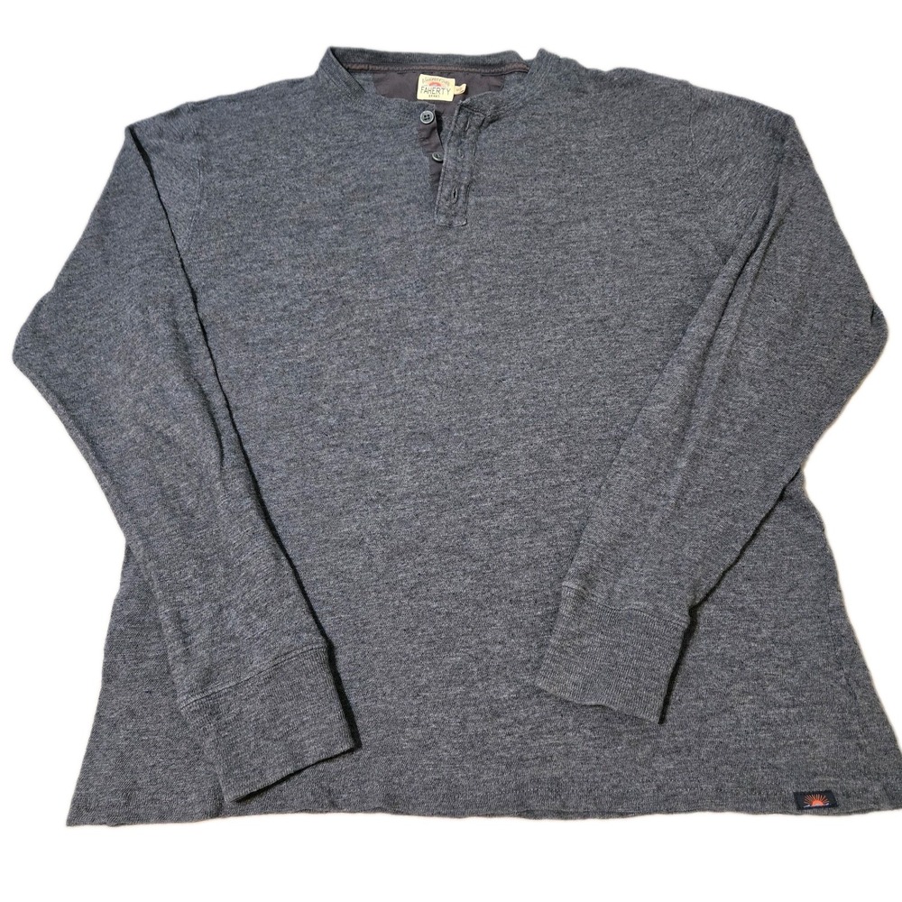Faherty Henley Men's Long Sleeve Pullover Heathered Blue Shirt Size Medium